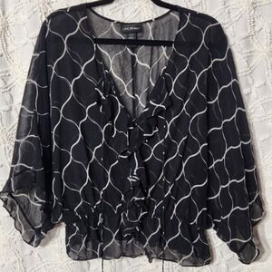 Lane‎ Bryant Womens Silk Top Size 14/16 Black Sheer Whimsigoth Ruffle Feminine